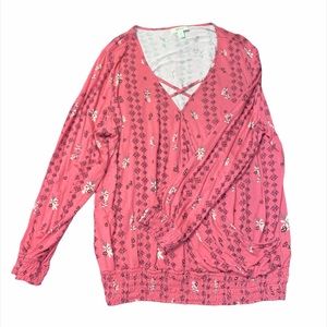 Style & Co pink, long sleeve blouse, 0X‎